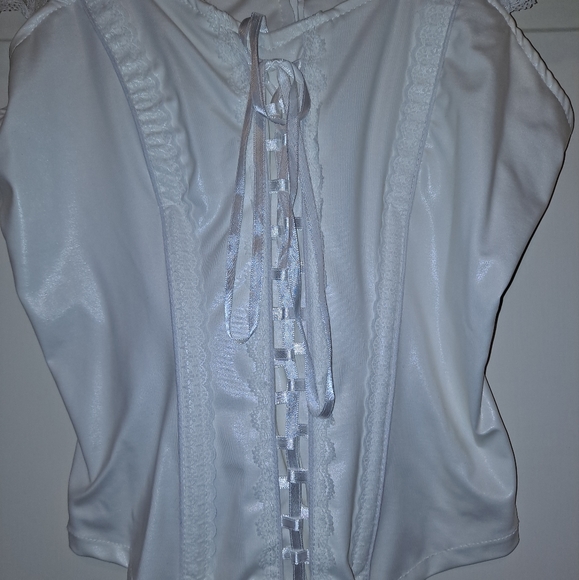 White lace short sleeve corset lace up high low lingerie top y2k shirt - Picture 14 of 14